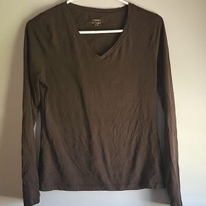 Mossimo Brown V Neck Long Sleeve Plain Shirt size M